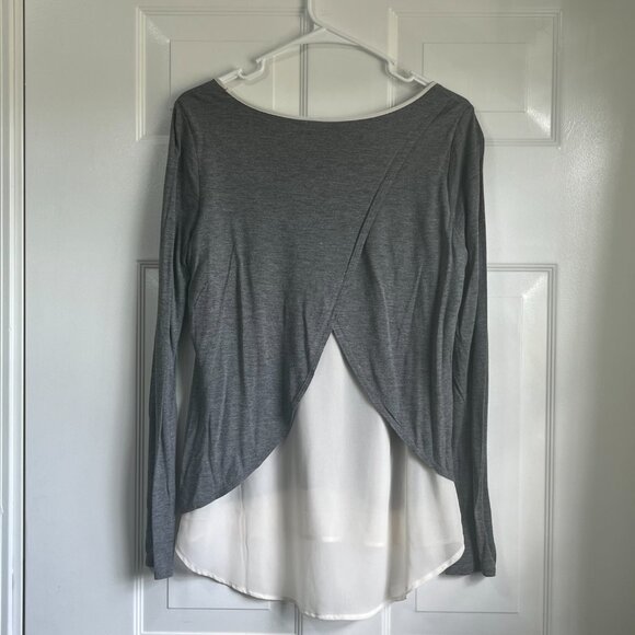 Cynthia Rowley Long Sleeve Kint Gray Crew Neck T-Shirt iChiffon Lining Size M - Picture 2 of 7